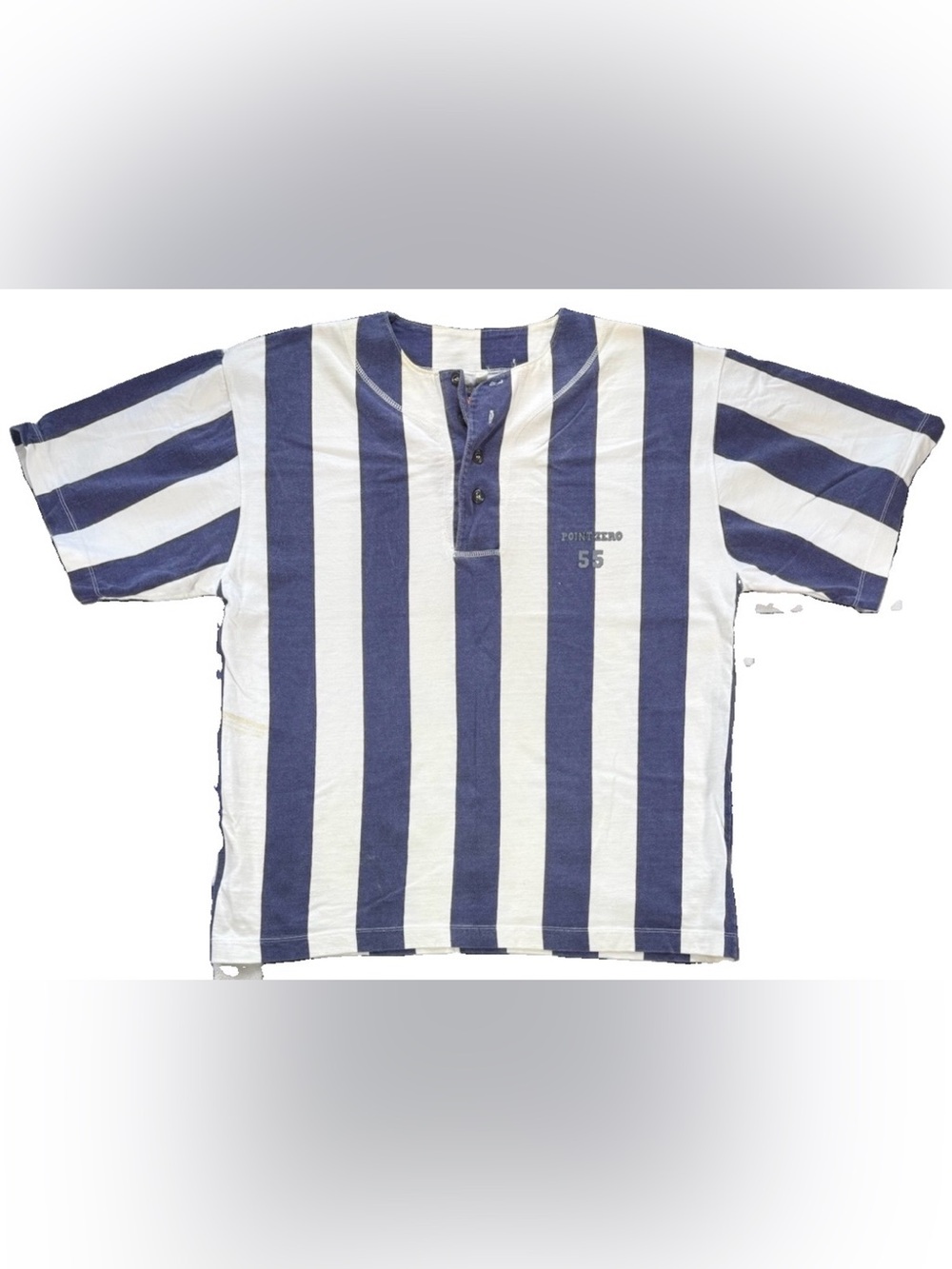 Vintage Point Zero Striped Henley T Shirt Men's Small Blue Football Soccer Y2K
